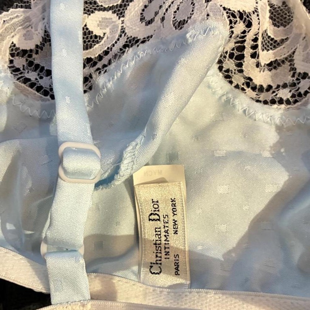 Vintage Christian Dior Pastel Blue Satin Lace Triangle Bralette Coquette - Picture 4 of 5